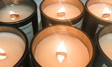 Load image into Gallery viewer, sea salt and orchid scented strong fragrance floral coconut wax crackling wood wick matte black jar wood lid reusable