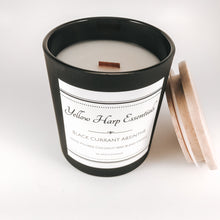 Load image into Gallery viewer, black currant saffron highly scented sexy warm fruity wood wick crackle candle luxury fragrance home decor coconut wax phthalate free 
