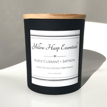 Load image into Gallery viewer, black currant saffron highly scented sexy warm fruity wood wick crackle candle luxury fragrance home decor coconut wax phthalate free 
