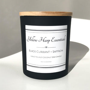 black currant saffron highly scented sexy warm fruity wood wick crackle candle luxury fragrance home decor coconut wax phthalate free 