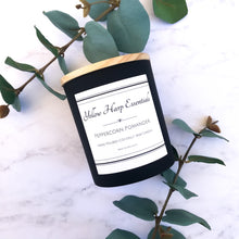 Load image into Gallery viewer, peppercorn pomander spiced orange warm spicy fruit fragrance scent candle coconut wax wood wick matte black jar wood lid reusable
