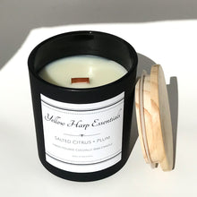 Load image into Gallery viewer, salted citrus and plum fresh fruity sexy masculine ocean airy sea salt woodwick coconut wax black white home decor candle
