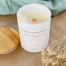 Load image into Gallery viewer, 5 ounce White matte reusable jar with wood lid sea salt orchid scented candle coconut wax wooden wick
