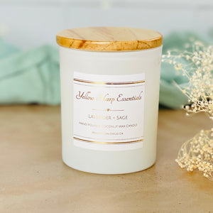 5 ounce White matte reusable jar with wood lid lavender sage scented candle coconut wax wooden wick